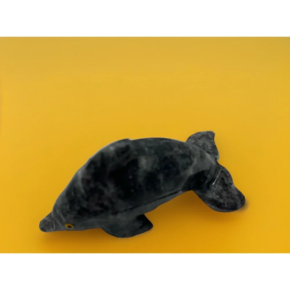 Dolphin Stone‎ Carved Animal Natural Rock Mineral Carving Mini Dark Gray Grey